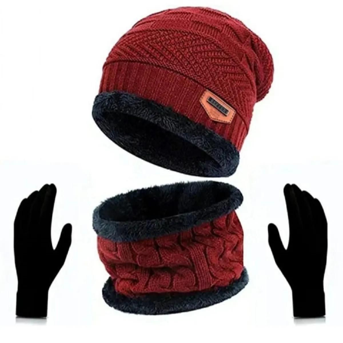 Unisex Woolen Winter Cap Gloves & Neck Muffler