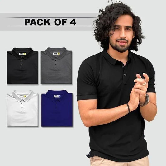 Poly Cotton Solid Half Sleeves Mens Polo T-shirt (Pack of 4)