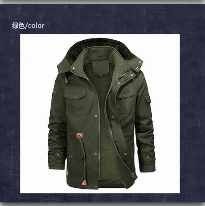 Men's Winter Fleece Jacket Thick Thermal Coat Cargo Outwear Hooded Jacket